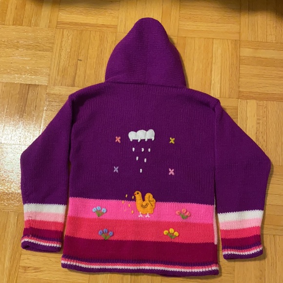 Hand knit custom Mexican art style girls hoodie - Picture 2 of 2